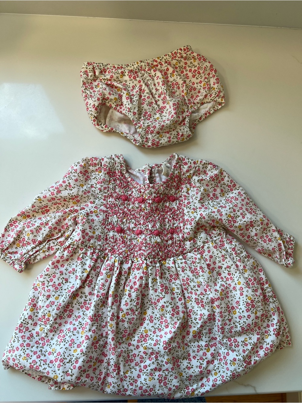 Tucker + Tate White Floral Smocked Dress with Bloomer